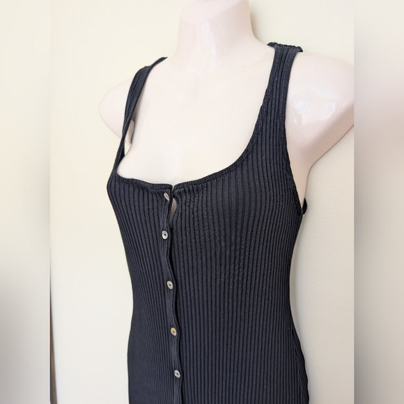 Zara Black Cotton Ribbed Midi Dress Medium - Picture 6 of 10
